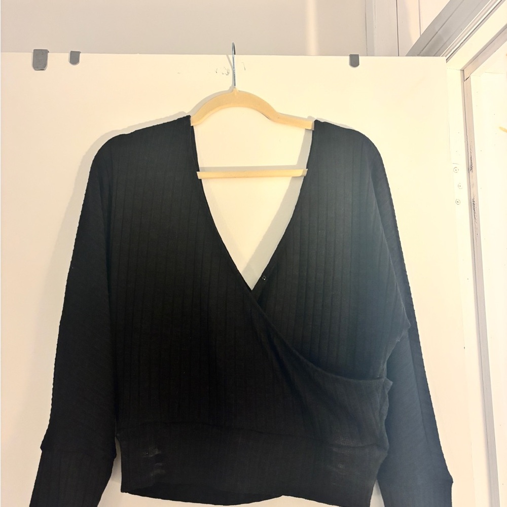 Black V-Neck Wrap Sweater